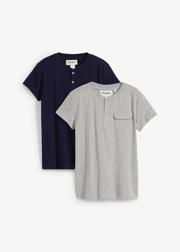 Henley T-shirt met biologisch katoen, korte mouwen ( set van 2), bonprix