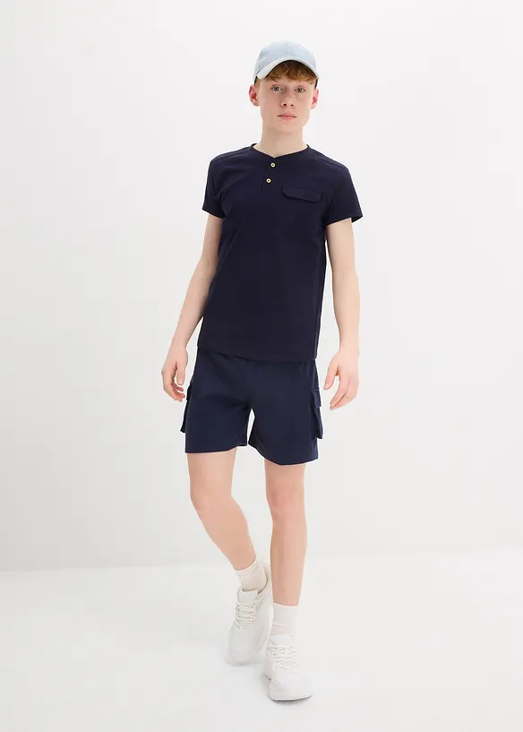 Henley T-shirt met biologisch katoen, korte mouwen ( set van 2), bonprix