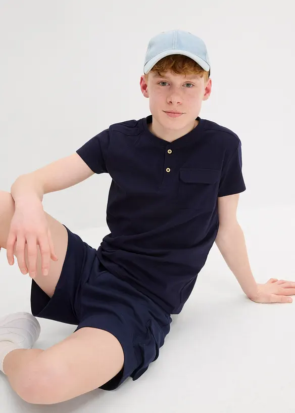 Henley T-shirt met biologisch katoen, korte mouwen ( set van 2), bonprix