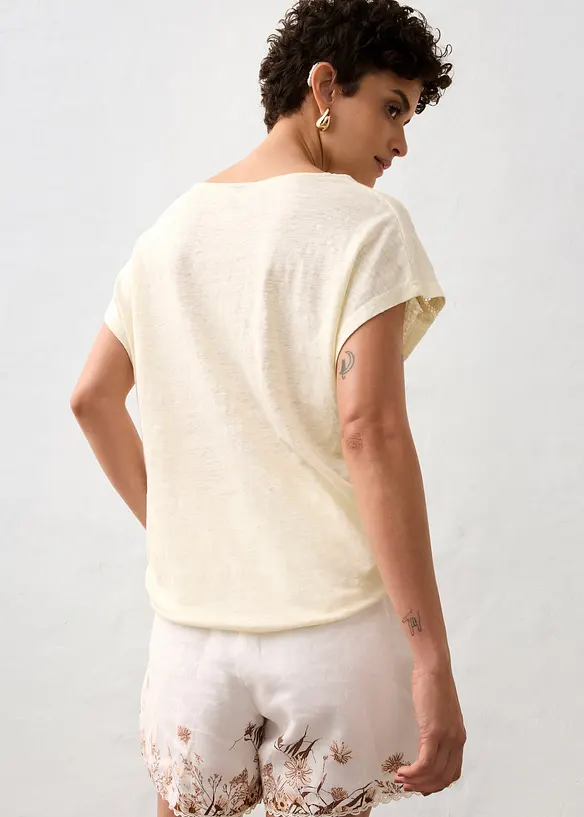 T-shirt van linnen met kant, bonprix