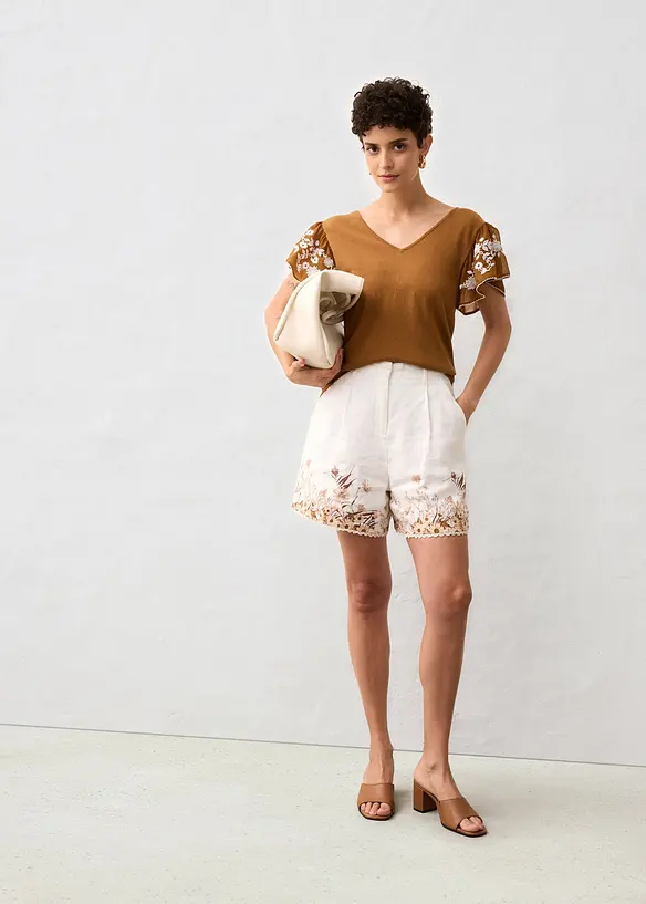 Gebreide top met zijde en mouwen van chiffon, bonprix