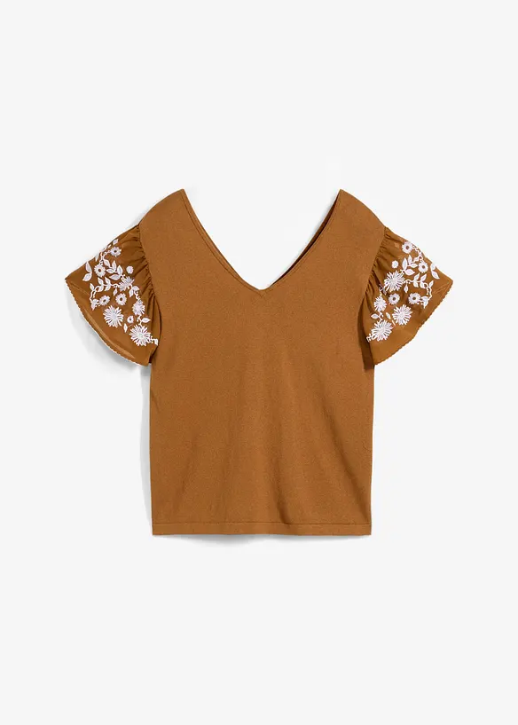 Gebreide top met zijde en mouwen van chiffon, bonprix