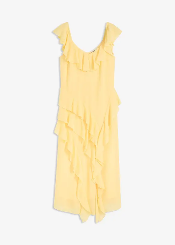 Maxi chiffon jurk met bandjes en volants, bonprix