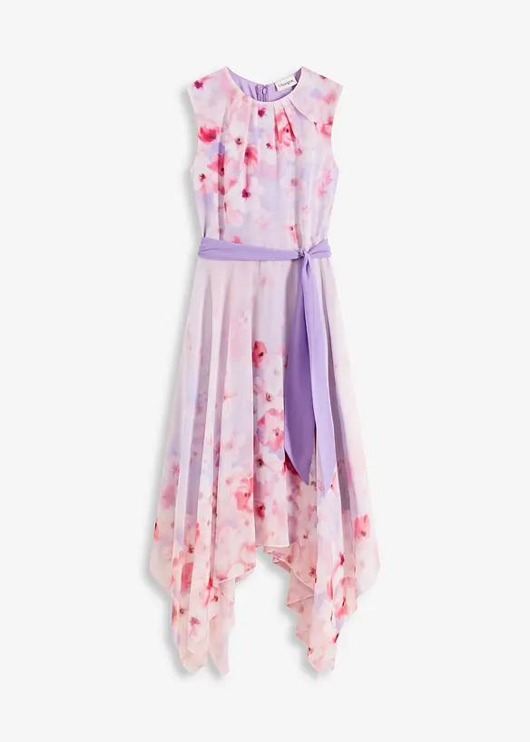 Chiffon jurk met een puntvormige zoom en striklint, bonprix