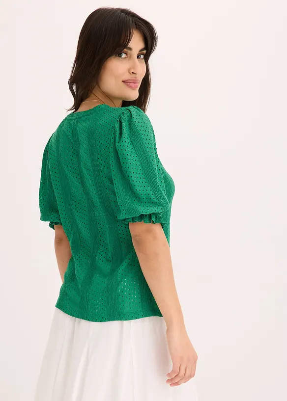 Shirt met broderie anglaise en volants, bonprix