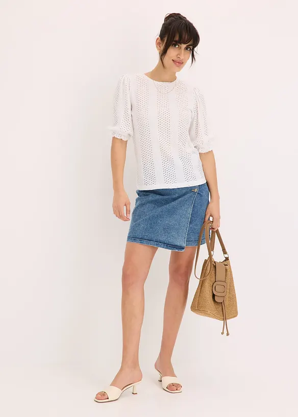 Shirt met broderie anglaise en volants, bonprix