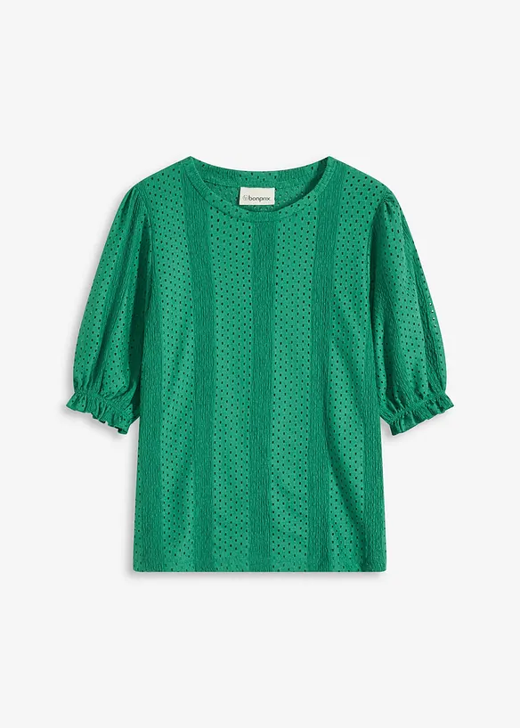 Shirt met broderie anglaise en volants, bonprix