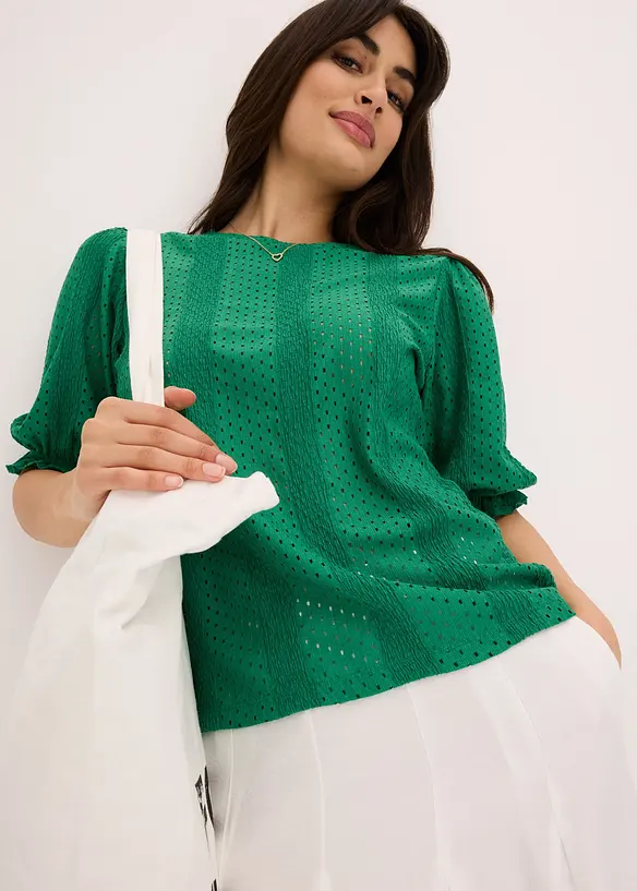 Shirt met broderie anglaise en volants, bonprix