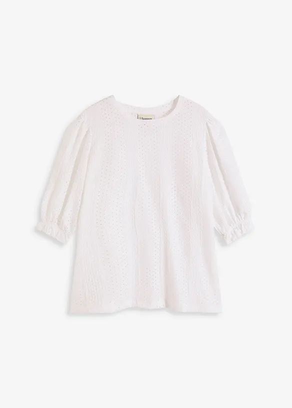 Shirt met broderie anglaise en volants, bonprix
