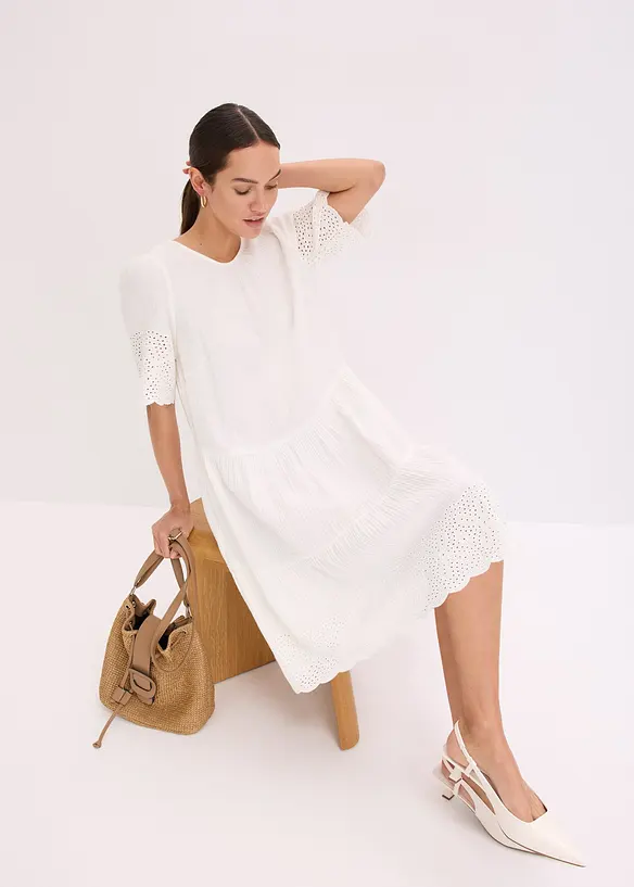Mousseline jurk met broderie anglaise, bonprix
