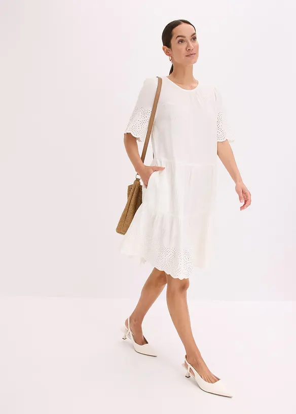 Mousseline jurk met broderie anglaise, bonprix