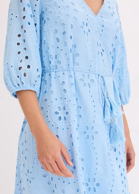Midi jurk met broderie anglaise, bonprix