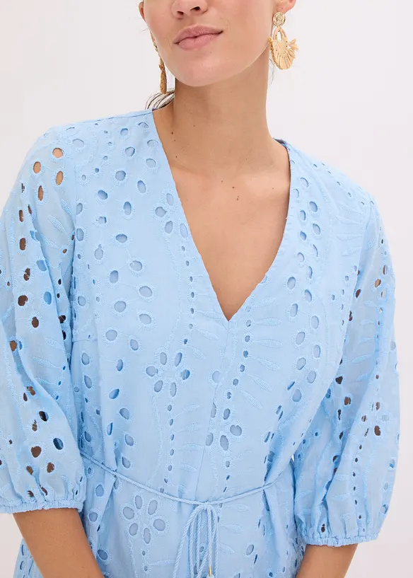Midi jurk met broderie anglaise, bonprix