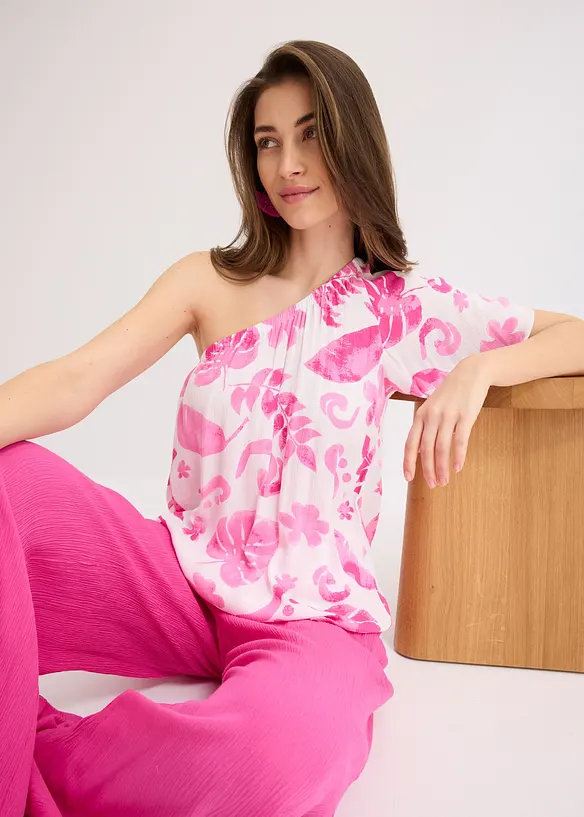 One-shoulder blouse van gestructureerde viscose, bonprix