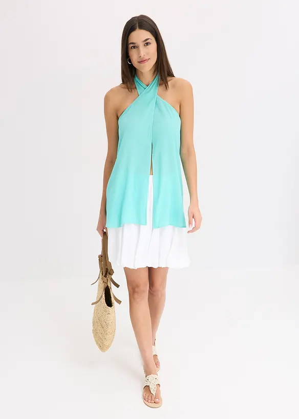 Blousetop met halternek van gestructureerde viscose, bonprix