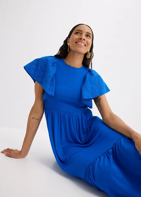 Jersey jurk met broderie anglaise van een zachte viscosemix, bonprix