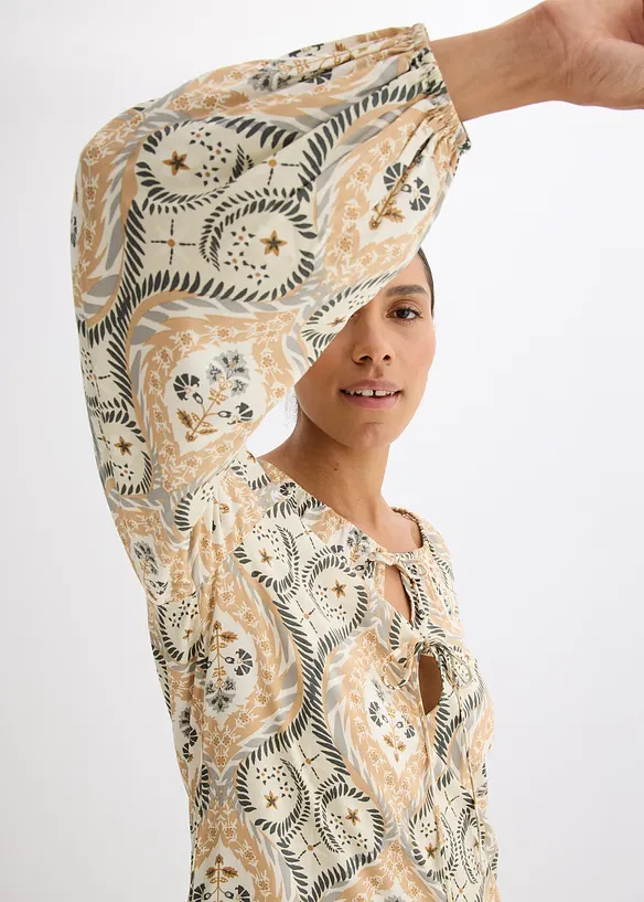 Gedessineerde kaftan jurk van vloeiende viscose, bonprix