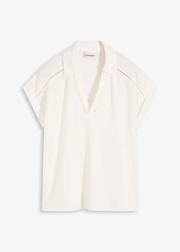Poloshirt van viscose met kanten inzetstuk, bonprix