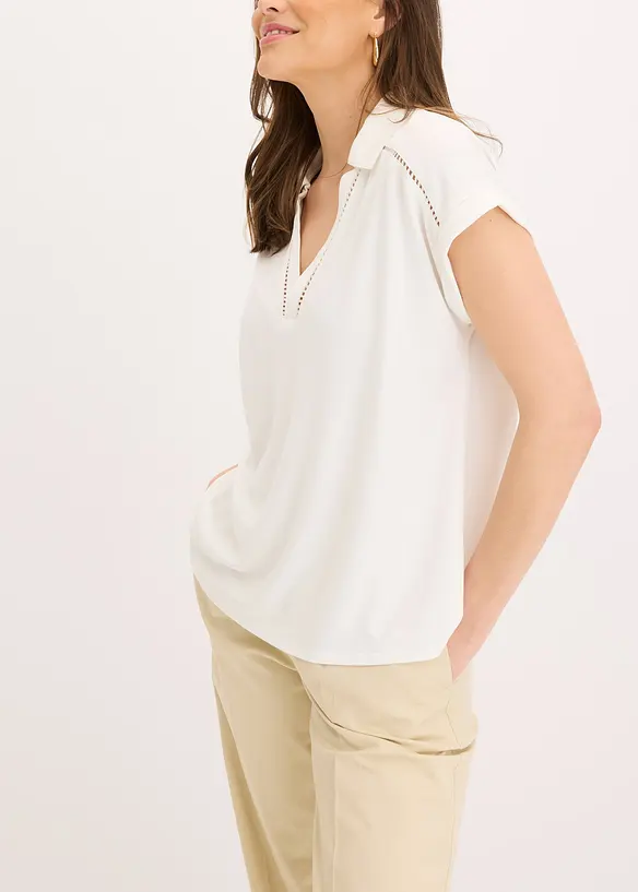 Poloshirt van viscose met kanten inzetstuk, bonprix