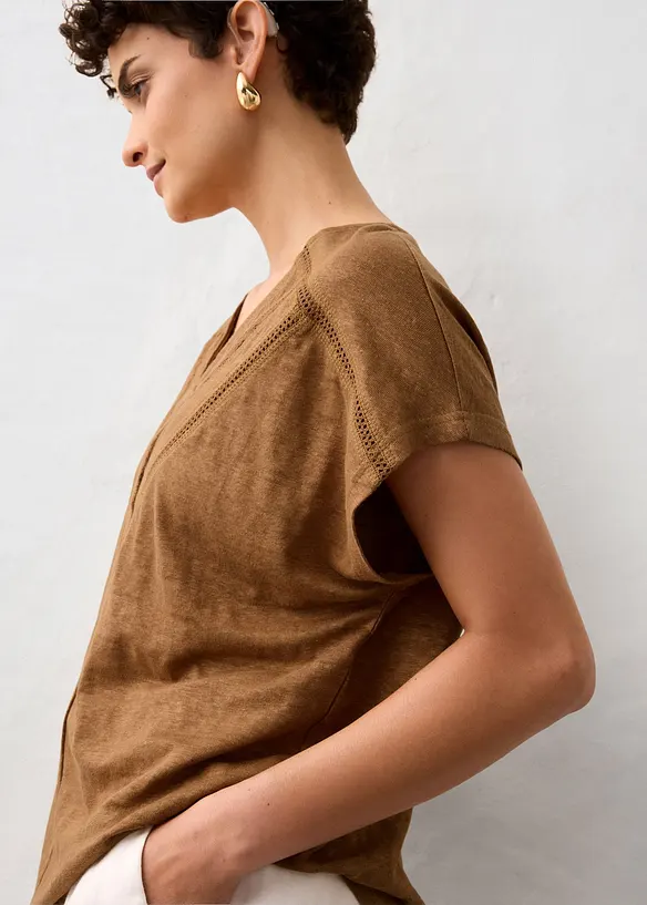 T-shirt van linnen met kant, bonprix