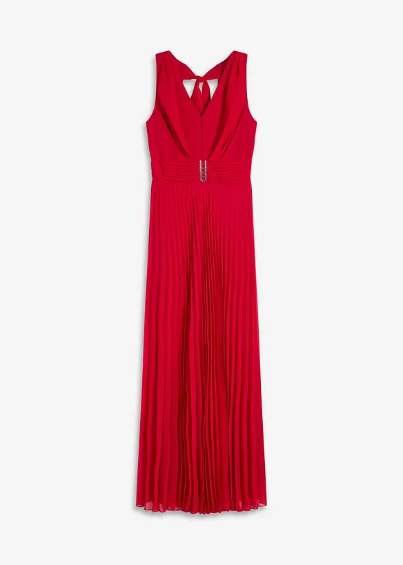 Chiffon jurk met plissé rok en accessoire gesp, bonprix