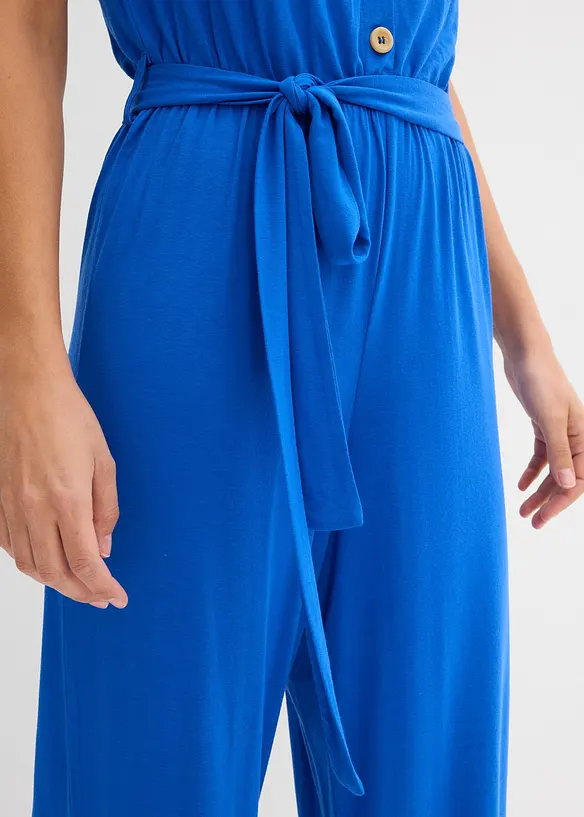 Jersey jumpsuit met V-hals, korte mouw, bonprix