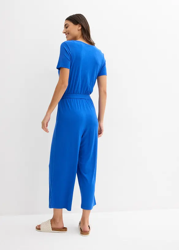 Jersey jumpsuit met V-hals, korte mouw, bonprix