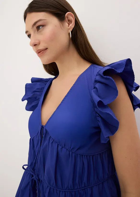 Blouse met strikkoordjes van puur katoen, bonprix