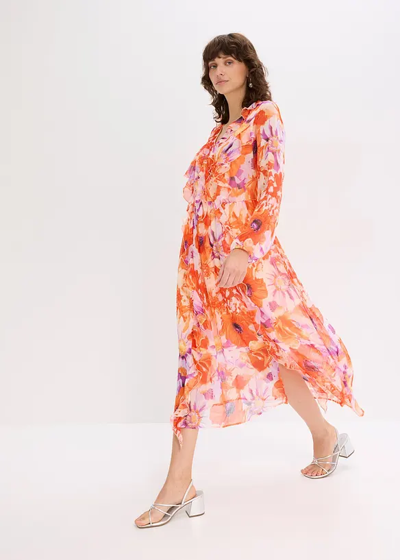 Chiffon jurk met volants, bonprix
