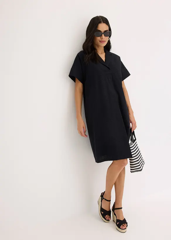 Wijde jurk van katoen met elegante plooi, bonprix