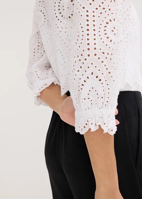 Blouse met broderi anglaise en pofmouwen, bonprix