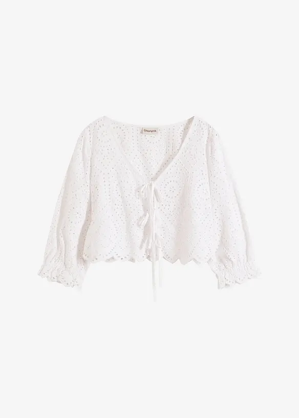 Blouse met broderi anglaise en pofmouwen, bonprix