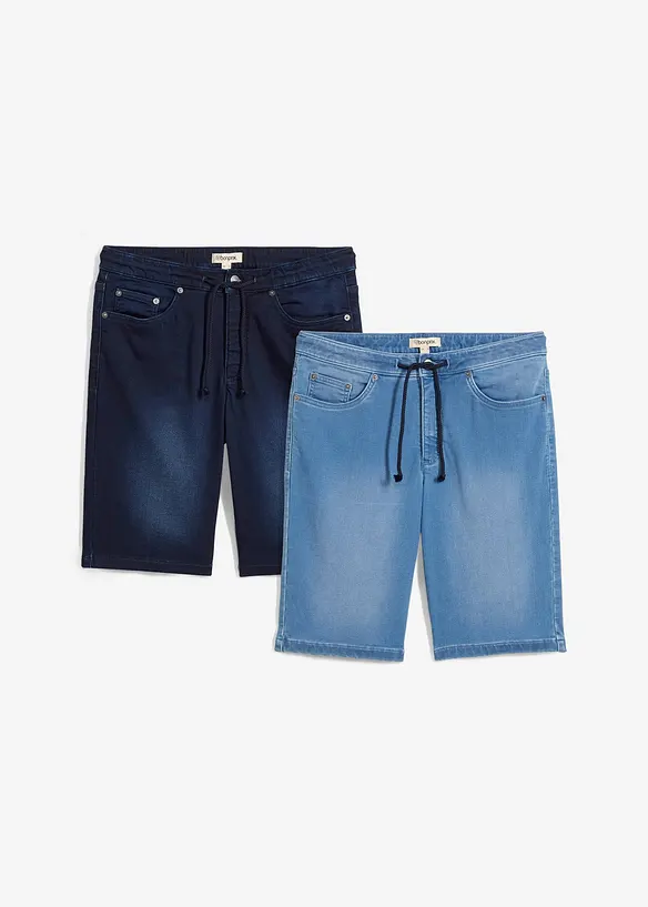 Sweat jeans bermuda met comfortband, regular fit (set van 2), bonprix