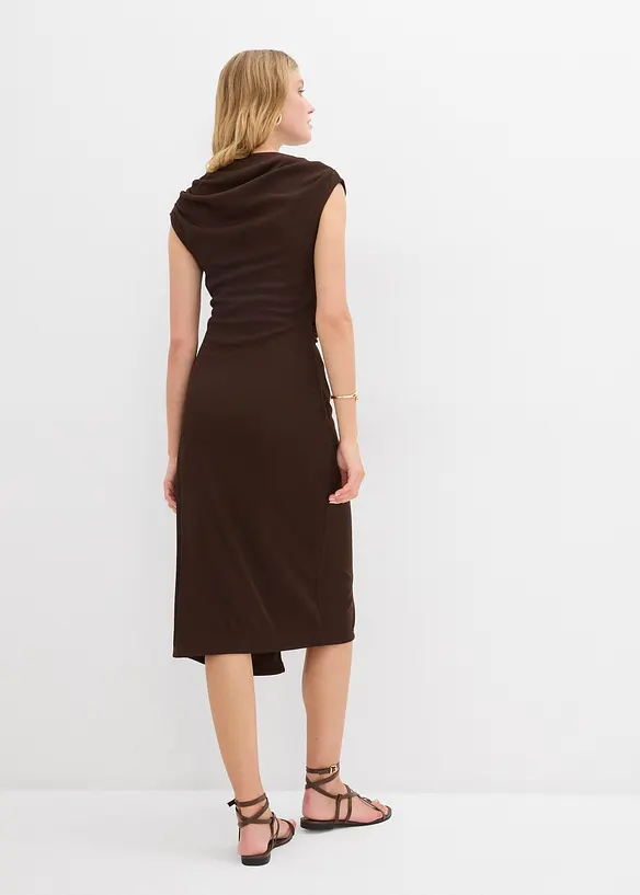 Gedrapeerde midi jurk in een geribde look, bonprix
