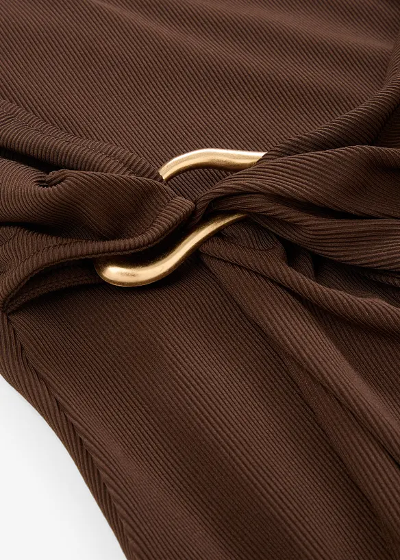 Gedrapeerde midi jurk in een geribde look, bonprix