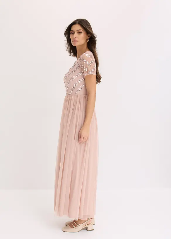 Maxi jurk met lovertjesborduursel, bonprix