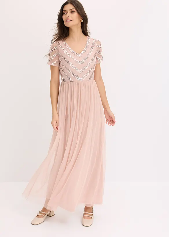 Maxi jurk met lovertjesborduursel, bonprix