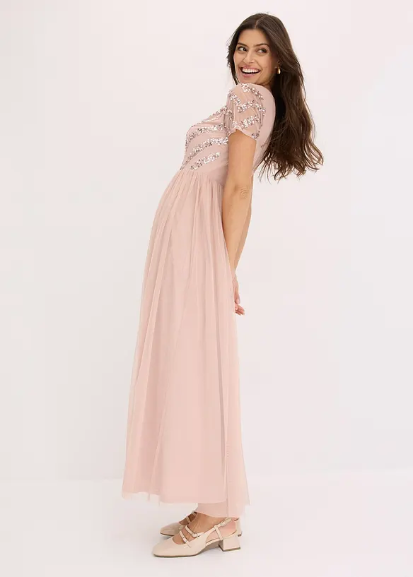 Maxi jurk met lovertjesborduursel, bonprix