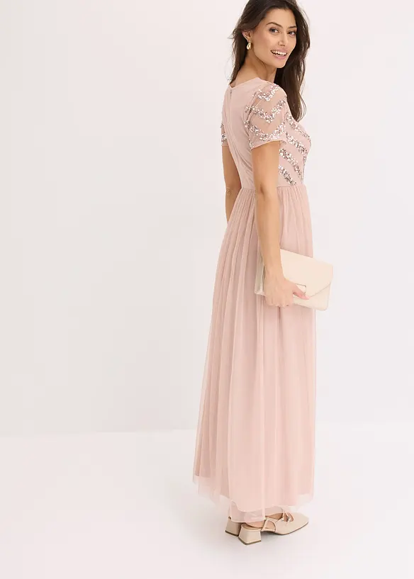 Maxi jurk met lovertjesborduursel, bonprix