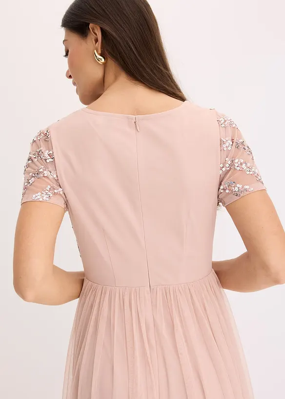 Maxi jurk met lovertjesborduursel, bonprix