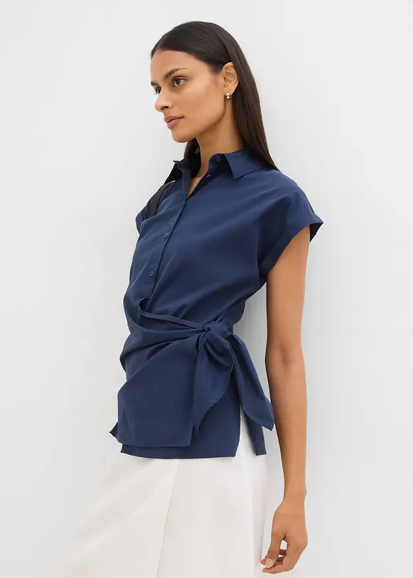 Blouse met korte mouwen en ceintuur, bonprix