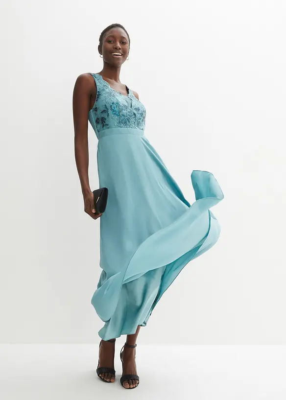 Maxi jurk met pailletten en borduursel, bonprix