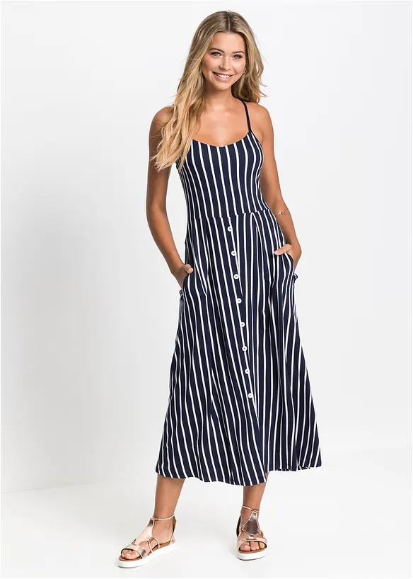 Gestreepte jersey zomerjurk met knopen, bonprix
