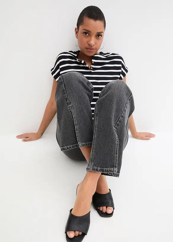 Wide jeans met mid waist en splitten, bonprix