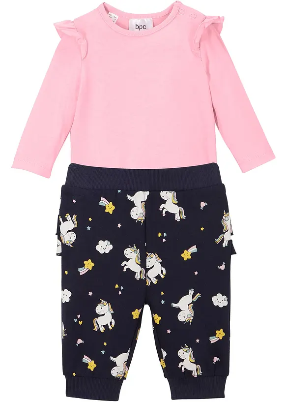 Baby rompertje met lange mouwen en sweatpants (2-dlg. set) van biologisch katoen, bonprix