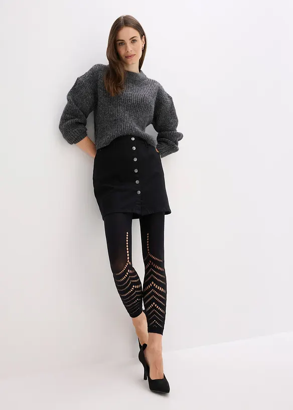 Legging met comfort tailleband en broderie anglaise 80 DEN, bonprix
