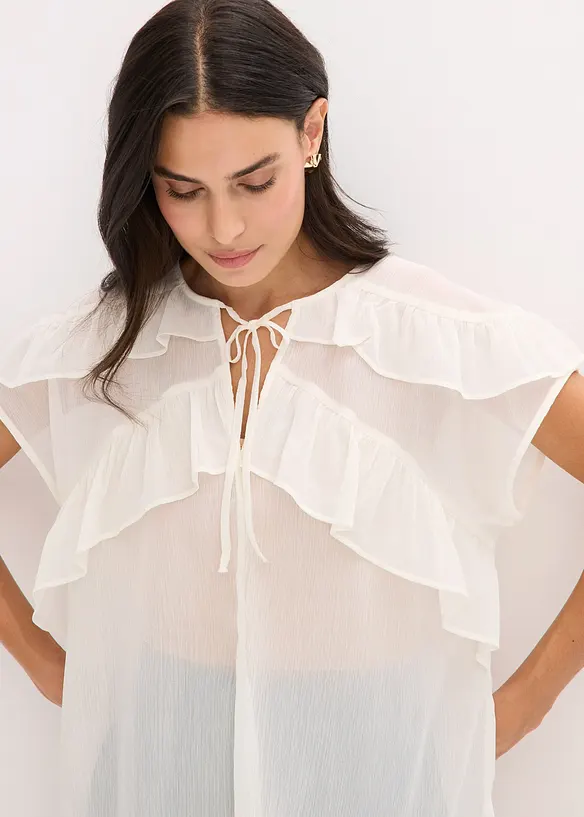 Blouse van chiffon met volants, bonprix