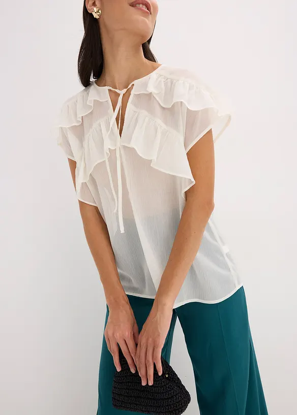 Blouse van chiffon met volants, bonprix