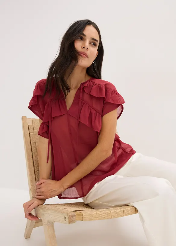 Blouse van chiffon met volants, bonprix