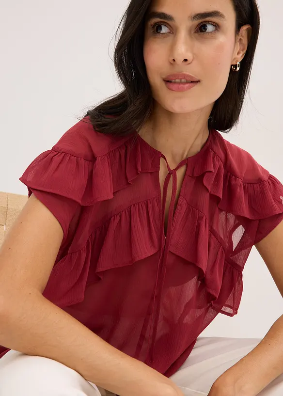 Blouse van chiffon met volants, bonprix
